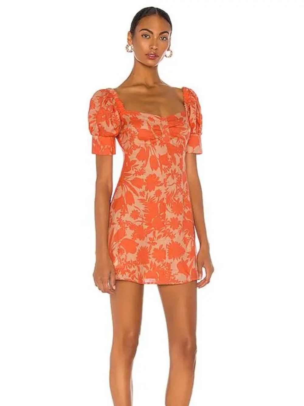 Alexis Pilou Tropical Flower Linen Dress in Orange